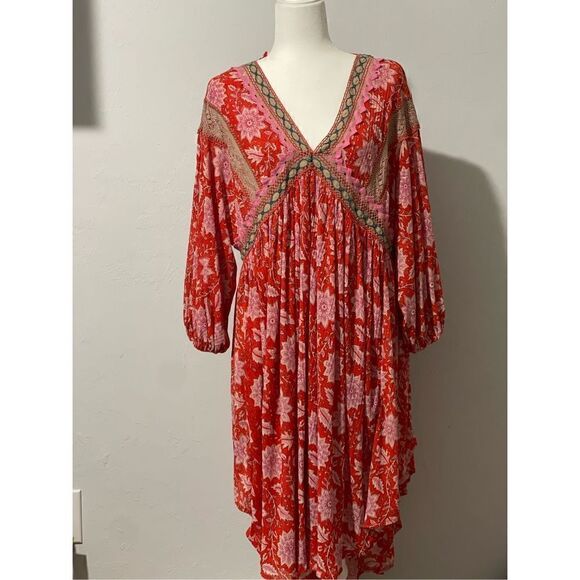 Free People moon child printed crochet inset colorful maxi top M - Picture 2 of 12